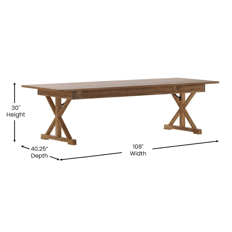 Solid Pine Farm Dining Table with X-Style Legs - 9' x 40