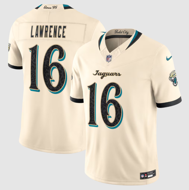 Jacksonville Jaguars Trevor Lawrence Natural 2026 Rivalries Collection Stitched Limited Jersey