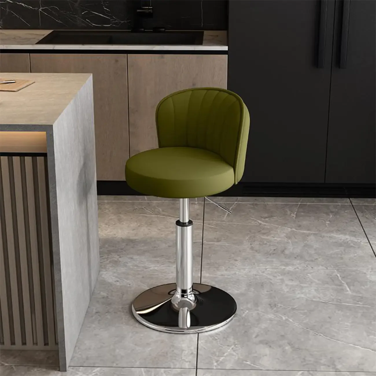 Modern Leather Adjustable Swivel Bar Stools with Back