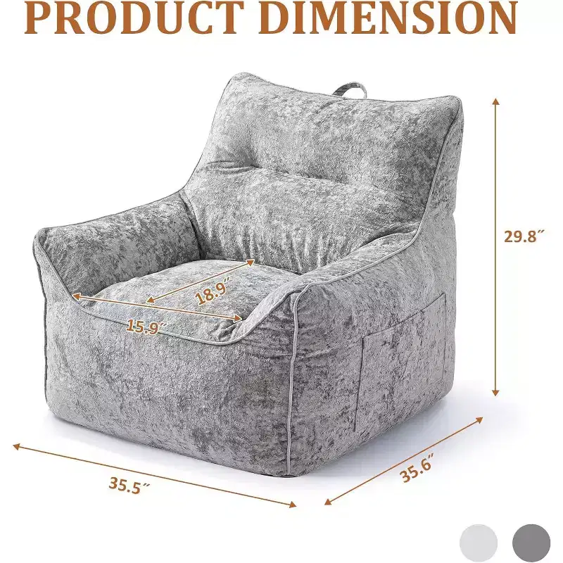 Bean Bag Chair with Back Support, Soft Chenille Lazy Sofa, Shredded Foam Single Lounge for Adults & Kids, for Living Room Bedroom
