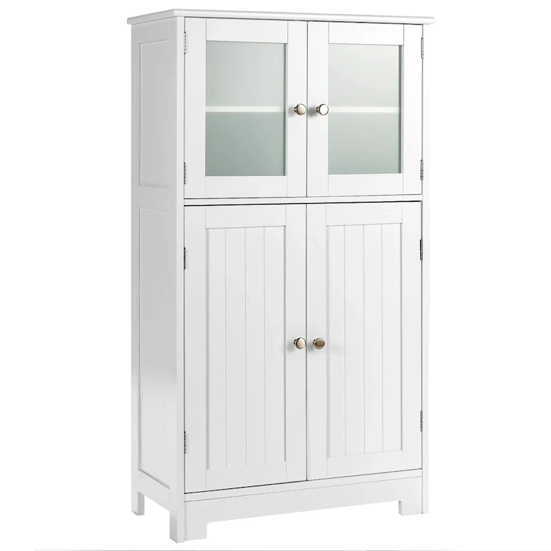 Bathroom Floor Storage Cabinet with Tempered Glass Doors