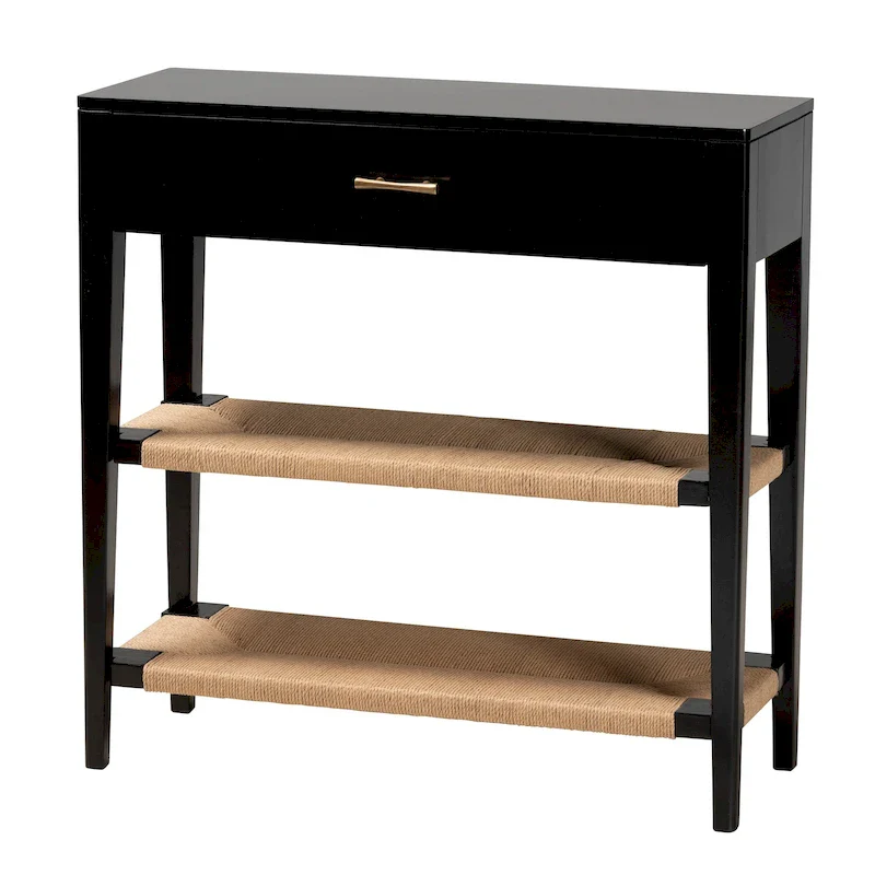Freya Modern Bohemian Bayur Wood 1-Drawer Console Table-Black