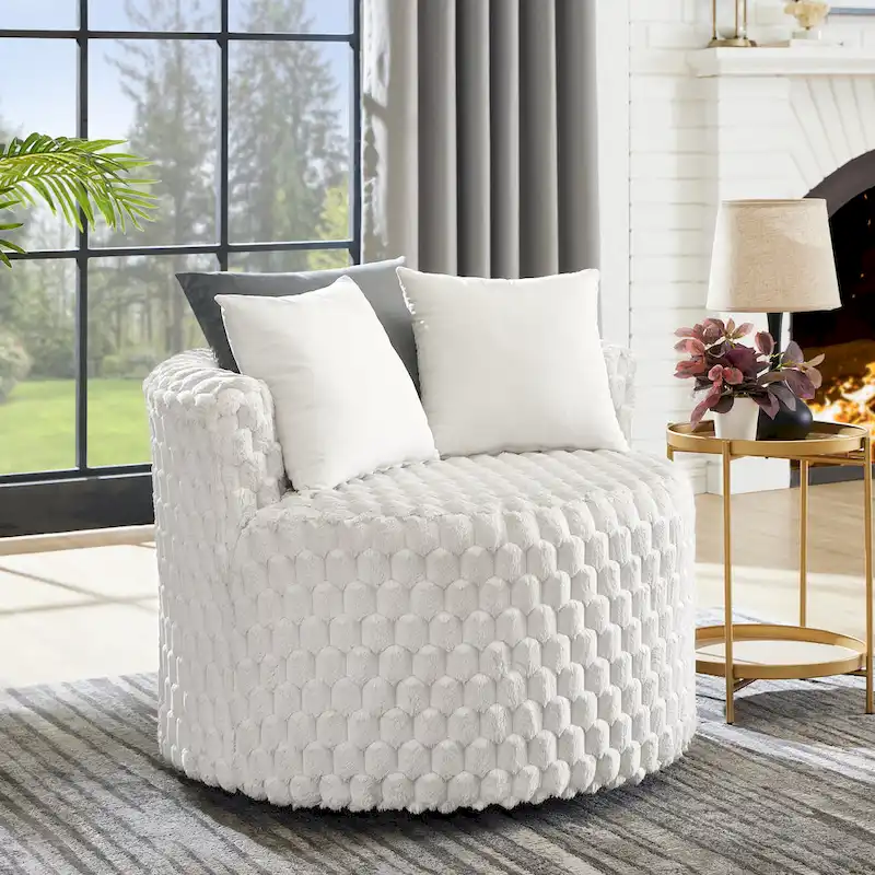 Off White 35 3D Upholstered Barrel Chair with Wheels