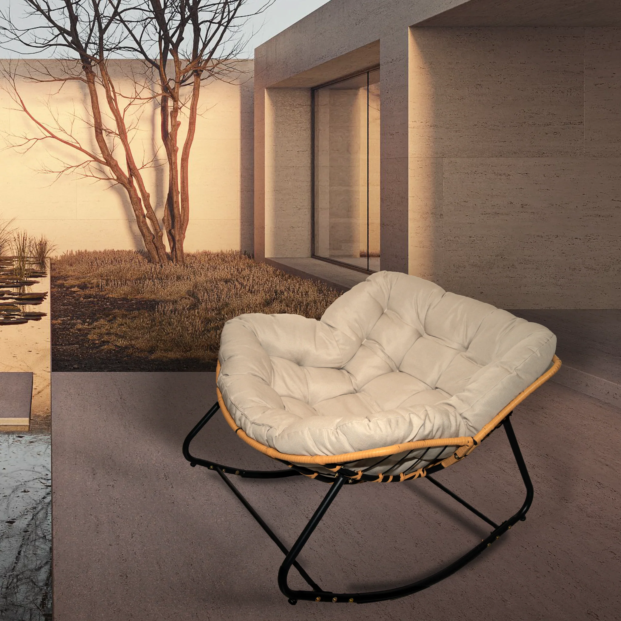 Walker Edison | Cloud Papasan Outdoor Patio Egg Rocking Chair
