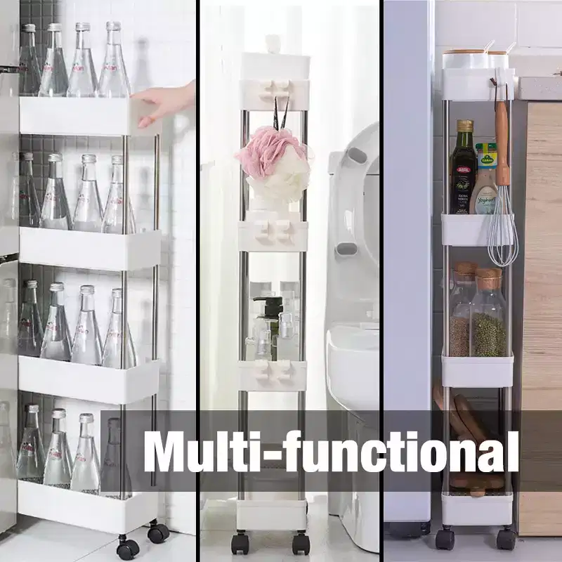 Modern Home 4 Tier Narrow Sliding Storage Organizer Rack - White Utility Cart