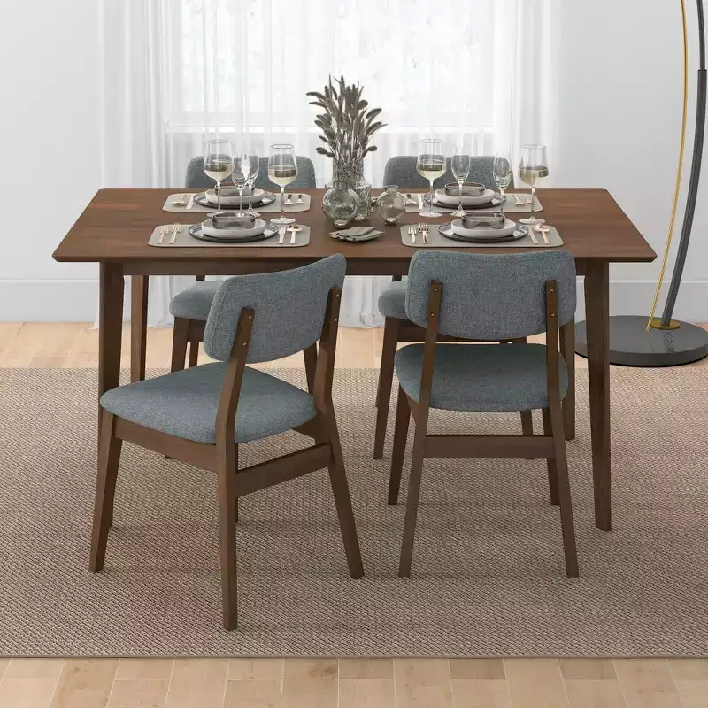 Mid-Century Solid Wood Dining Table  Seats 4-6, Brown Finish