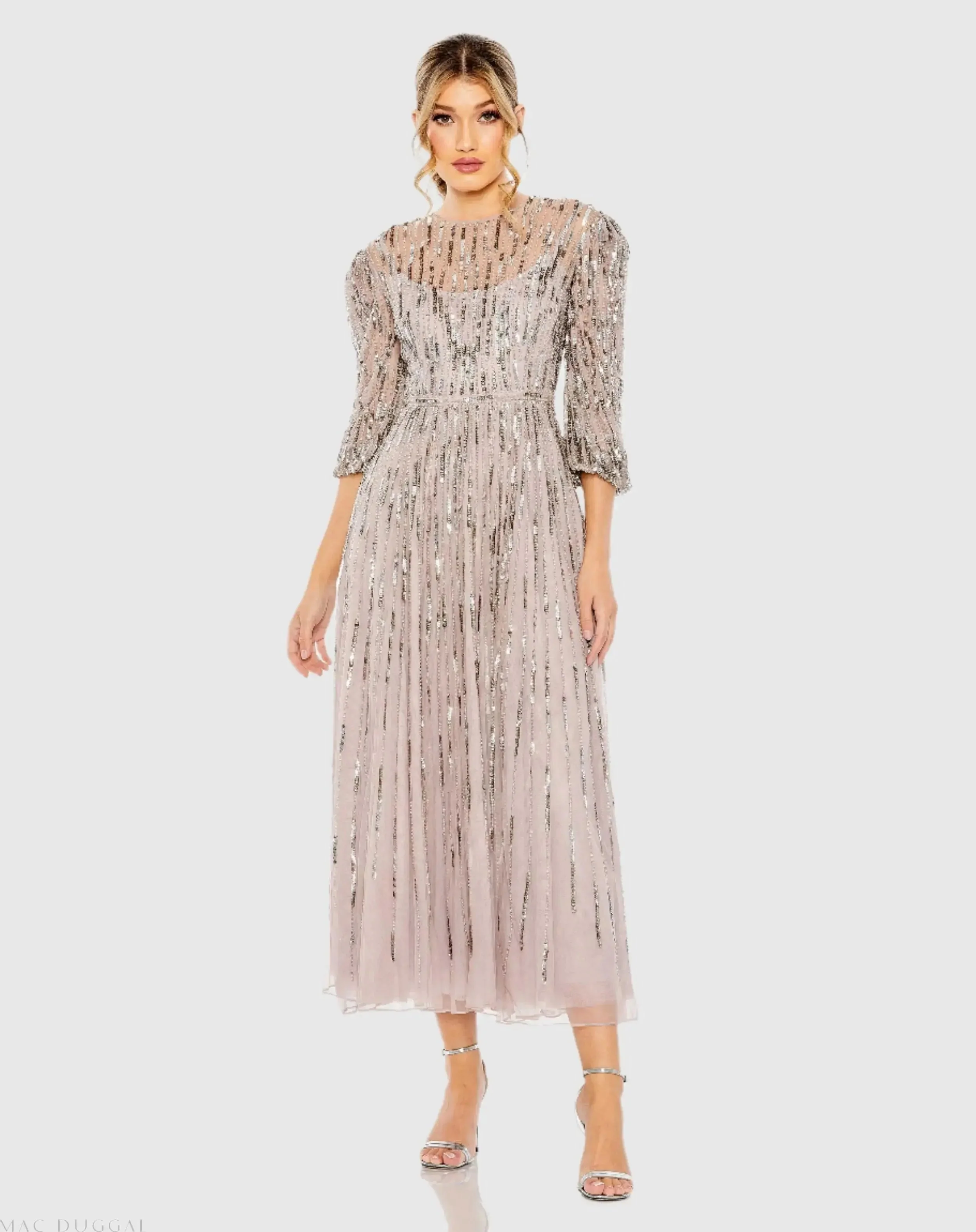 Beaded High Neck Midi Dress