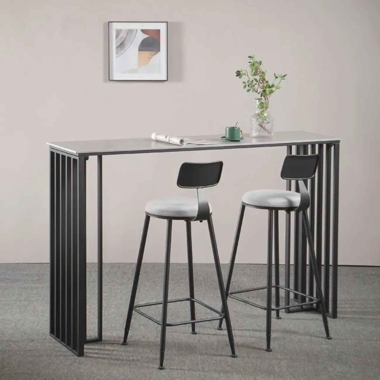 Modern Simple Marble Black Iron Bar Table