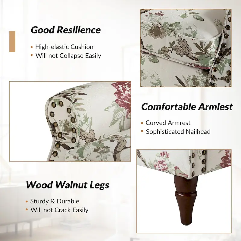 Nyctelius Traditional Polyester Accent Chair with Rolled Arms and Nailhead Trim by HULALA HOME