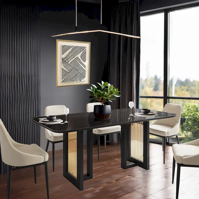 Glass top Luxury Black & Gold Dining Table for 6