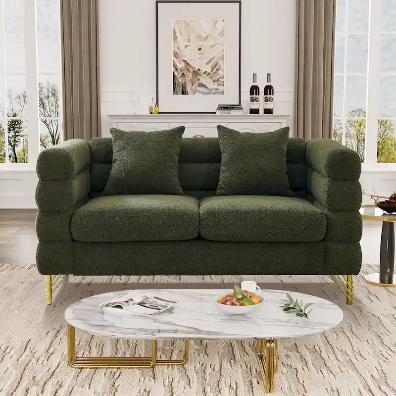 Ouyessir Teddy Fabric Modern Sectional Sofa Sets L-Shape/2/3/4 Seater Sofa Couch with Pillows