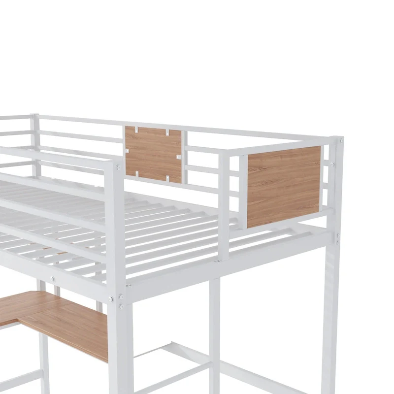 Twin Metal Loft Bed with Desk and Shelve