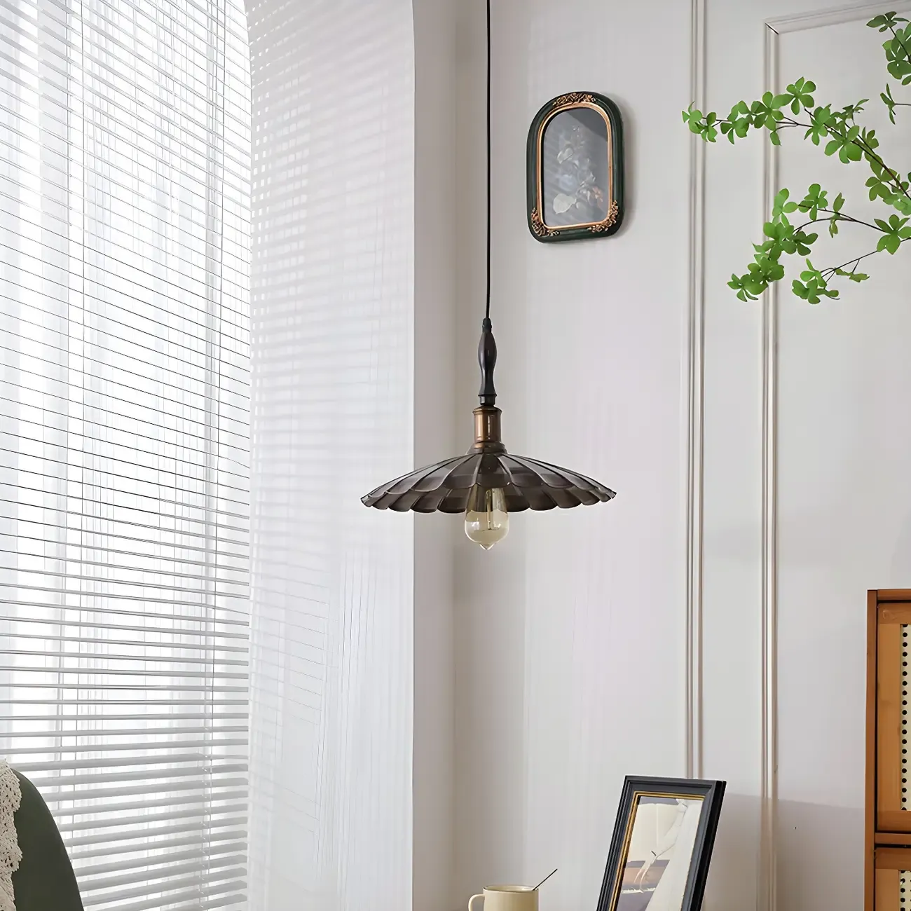 Brown Iron Fluted Cone Round Pendant Light