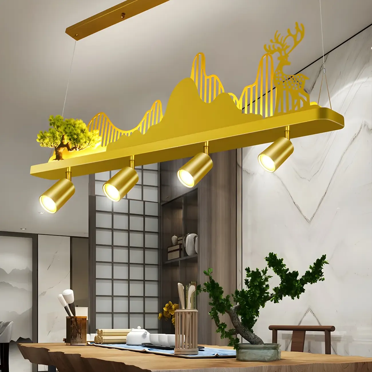 3/4-Light Modern Gold Metal Abstract Island Light