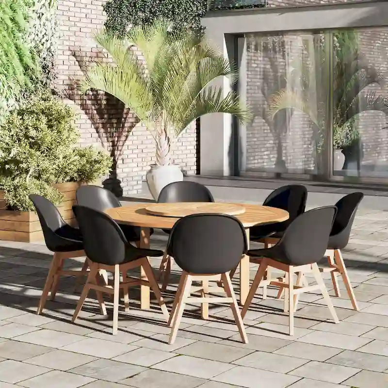 9-piece Wood Lazy Susan Outdoor Dining Set - 9 Piece