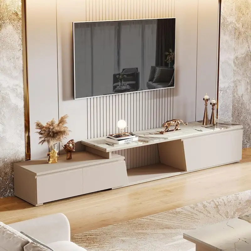 70.9  W - 105  W Extendable TV Stand, Extra Long Modern Entertainment Center with 3 Drawers