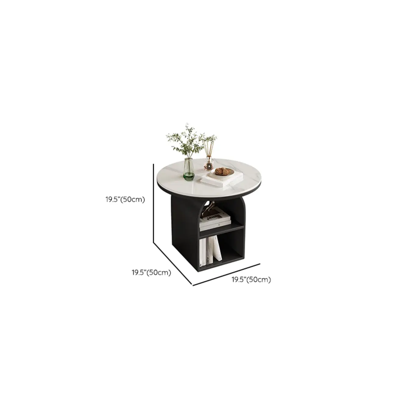 Modern Geometric Sintered Stone White 3-Tier Chairside Table