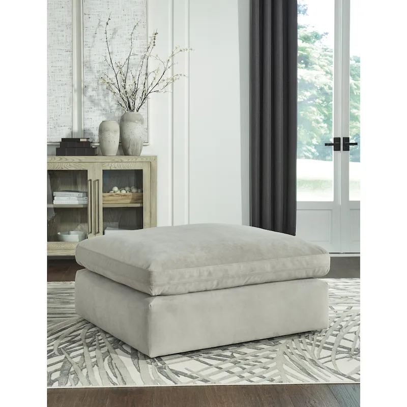 Beige / Ivory / White / Grey Faux Nubuck Leather Oversized Accent Ottoman, 1-Person