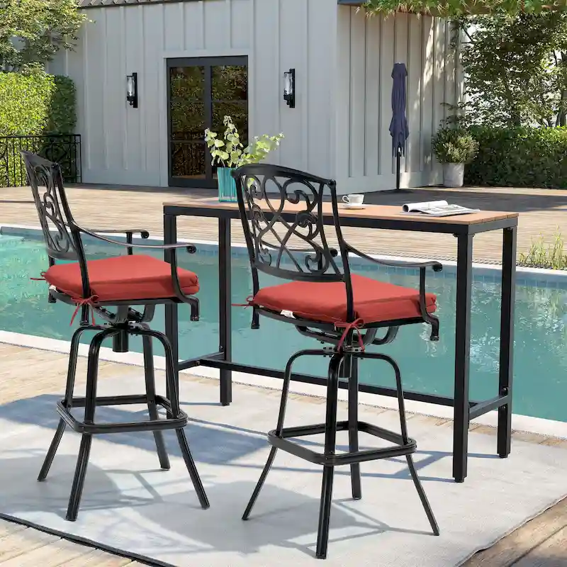 Pellebant Patio Aluminum Swivel Bar Stool with Sunbrella Cushion