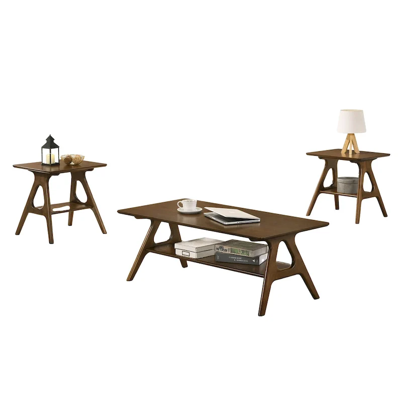 Mid-Century Modern Wood 3-Piece Coffee Table Set