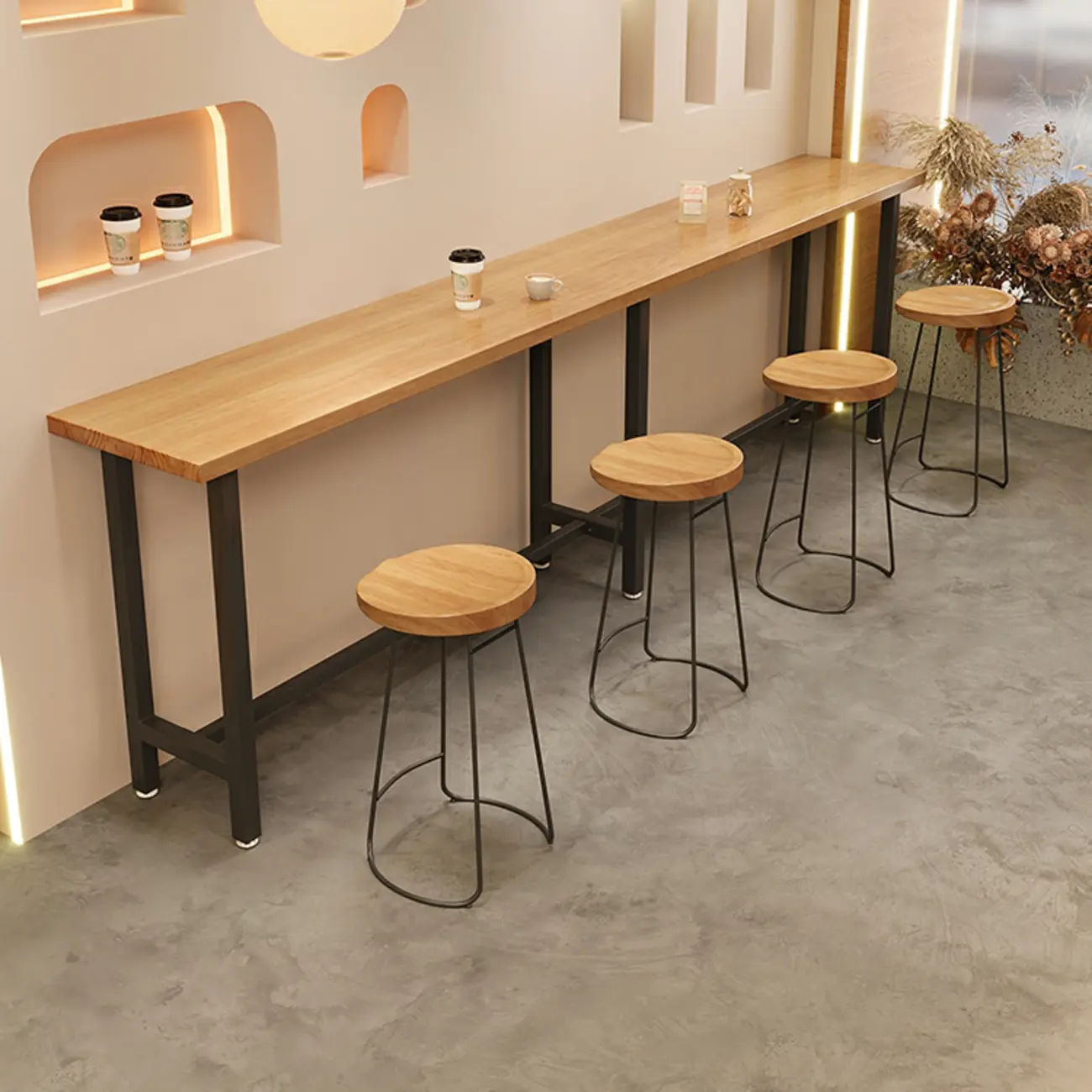 Antique Solid Wood Trestle Base Pub Table