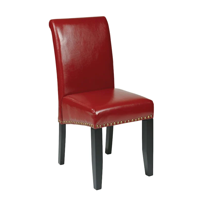 Brown Faux Leather Parsons Dining Chair with Nailhead Trim, 1-Person