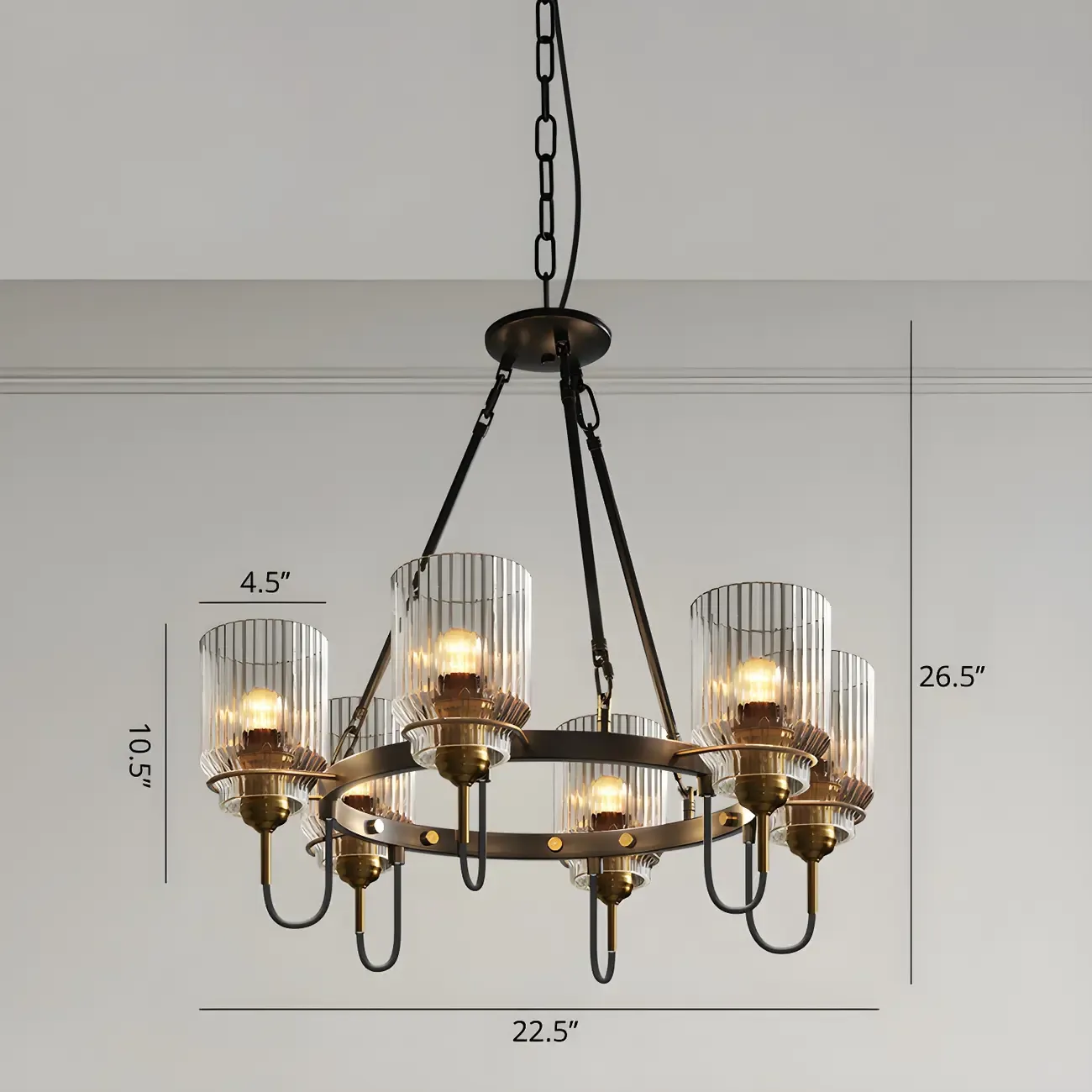 Modern Industrial Black Cylinder Glass Hoop Chandelier