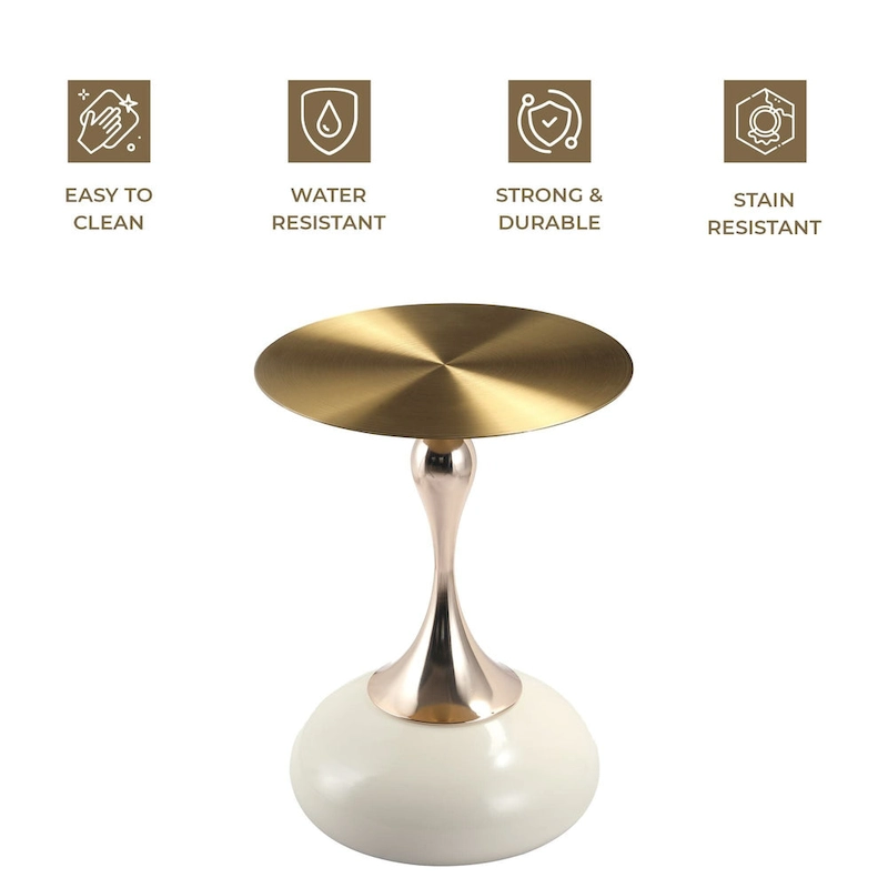 Savoy 18-Inch Round Side Table in Gold Stainless-Steel End Table with a Round Pedestal base