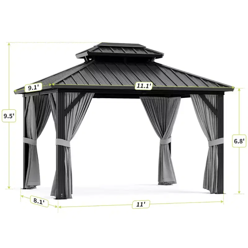 Outdoor Hardtop Gazebo 10x12 FT, Double Roof Heavy Duty Gazebo Aluminum Frame with Netting, Metal Canopy for Patio, Garden, Backyard, Poo