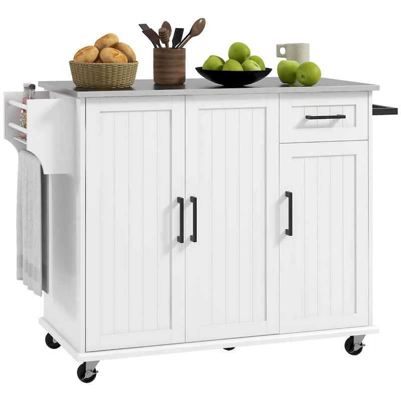 Rolling Kitchen Cart with Drawer, Towel Rack and Adjustable Shelves