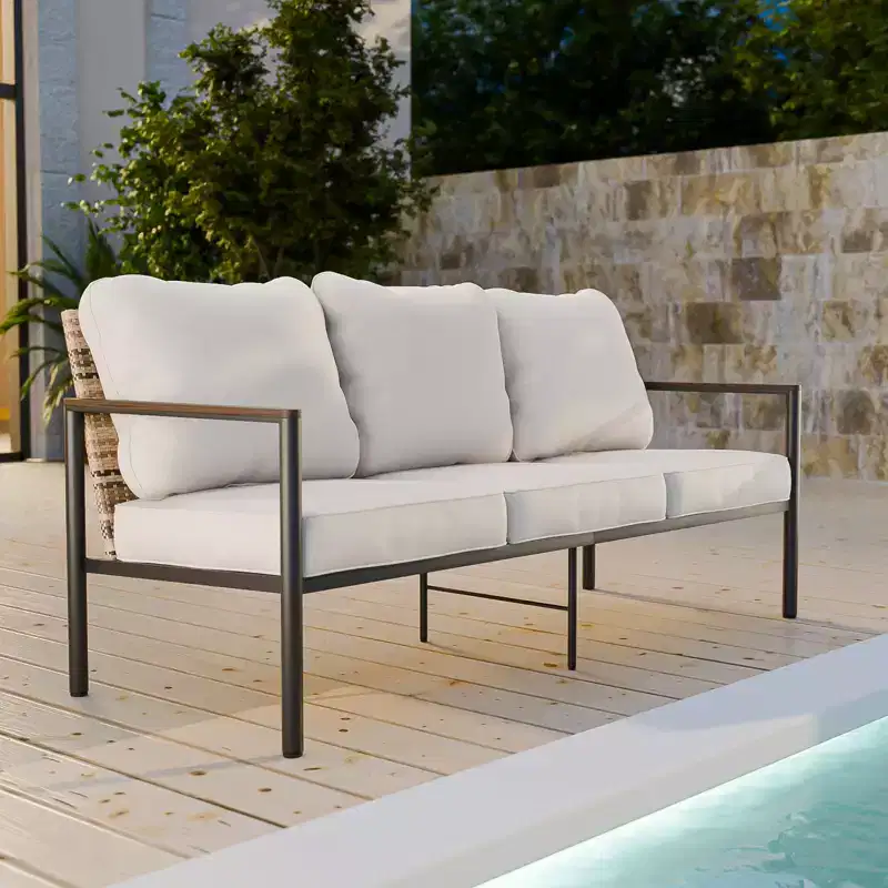 EAGLE PEAK Sunset Dune Collection Modern Outdoor Furniture Sofa, 3-Seat Wicker Patio Couch with Cushions