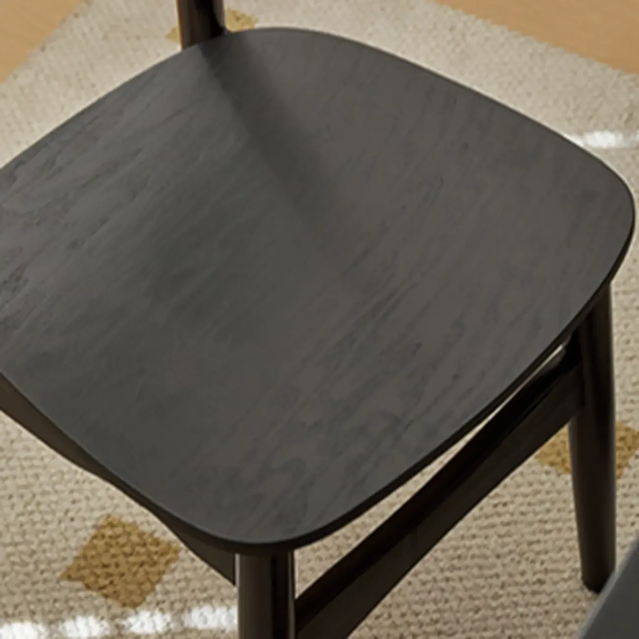 Rustic Black Wooden Armless Dining Chair with Handwoven Back