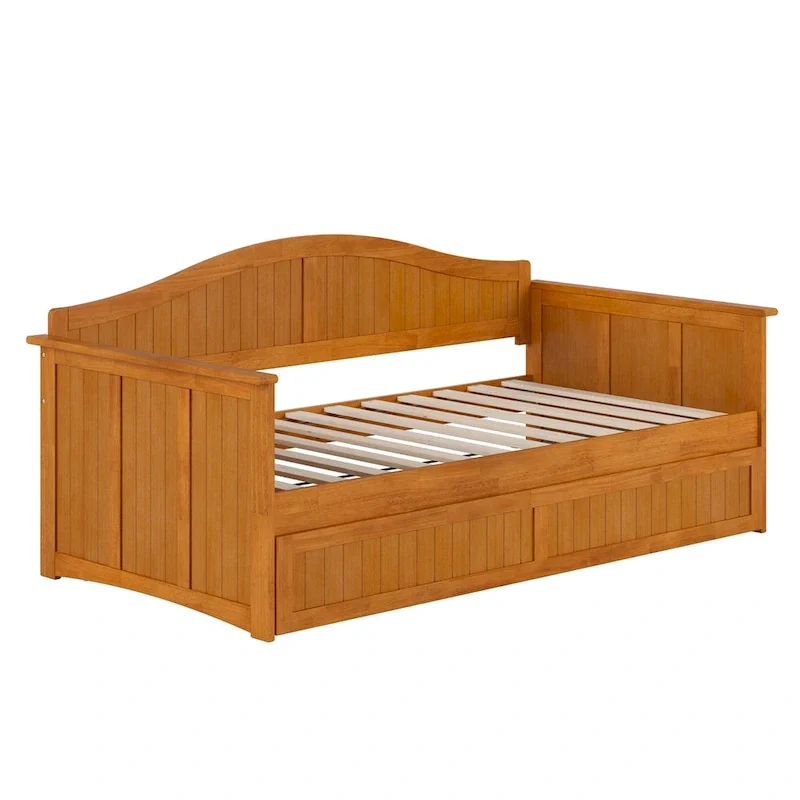 Twin Wood Daybed with Trundle - Beadboard Design, 600lbs Capacity, White/Walnut/Grey/Toffee, No Box Spring Needed