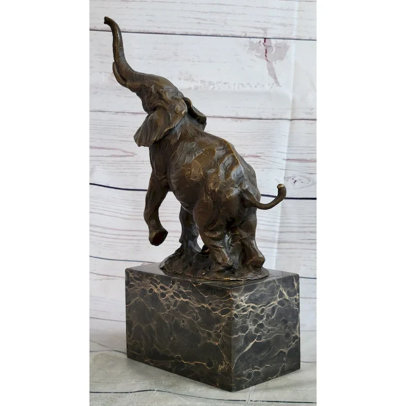 Elephant Standing On Hind Legs Bronze Figure Statue Sculpture Signed Art On Marble Base