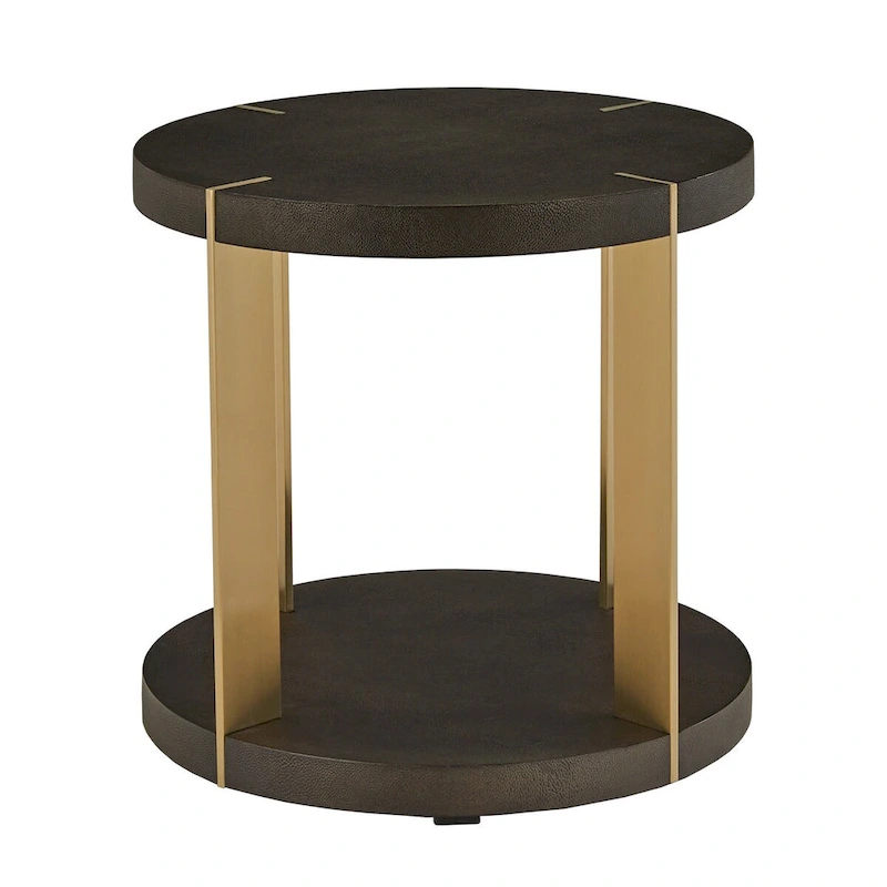 Vennesla Gold Finish Metal Dark Brown Faux Shagreen Round Table Set by iNSPIRE Q Bold