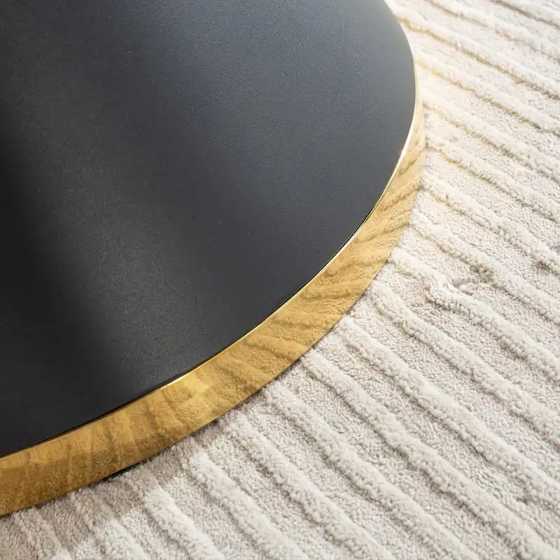 Black Marble Printed MDF Round Dining Table, Black Columnar Base with Gold Annulus(Not Including Chairs)