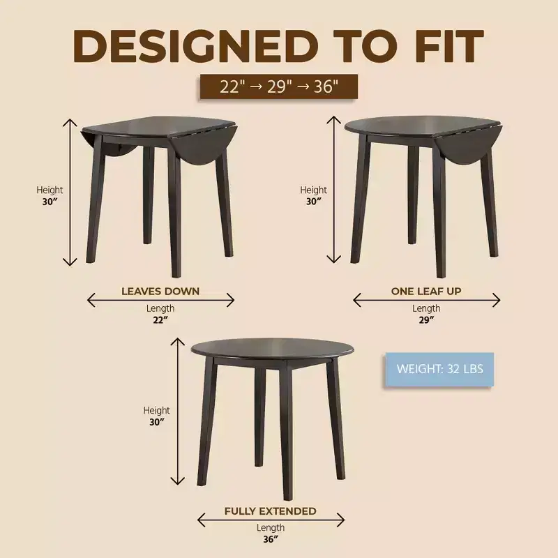 ROME + OAK Hinged Drop Leaf Dining Table Round Tabletop