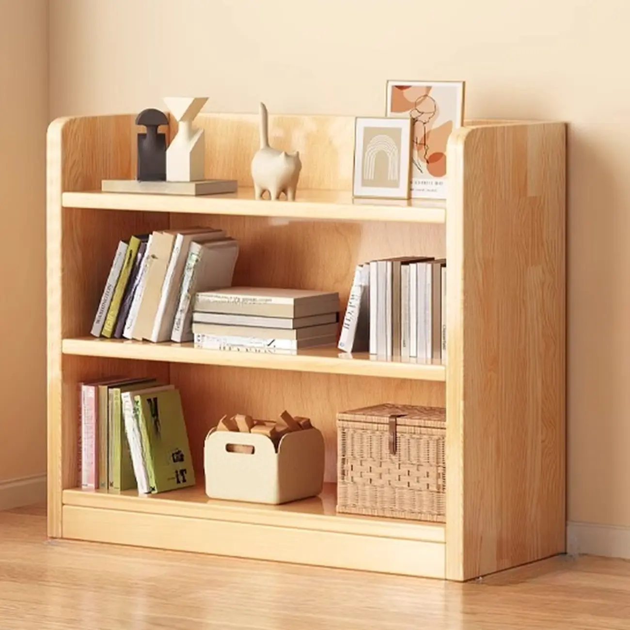 Narrow Vertical Modern Wooden Bookcase in Natural Finish