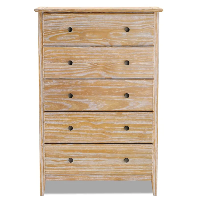 Coastal Solid Pine 5-Drawer Chest – Eco-Friendly, Smooth Metal Glides