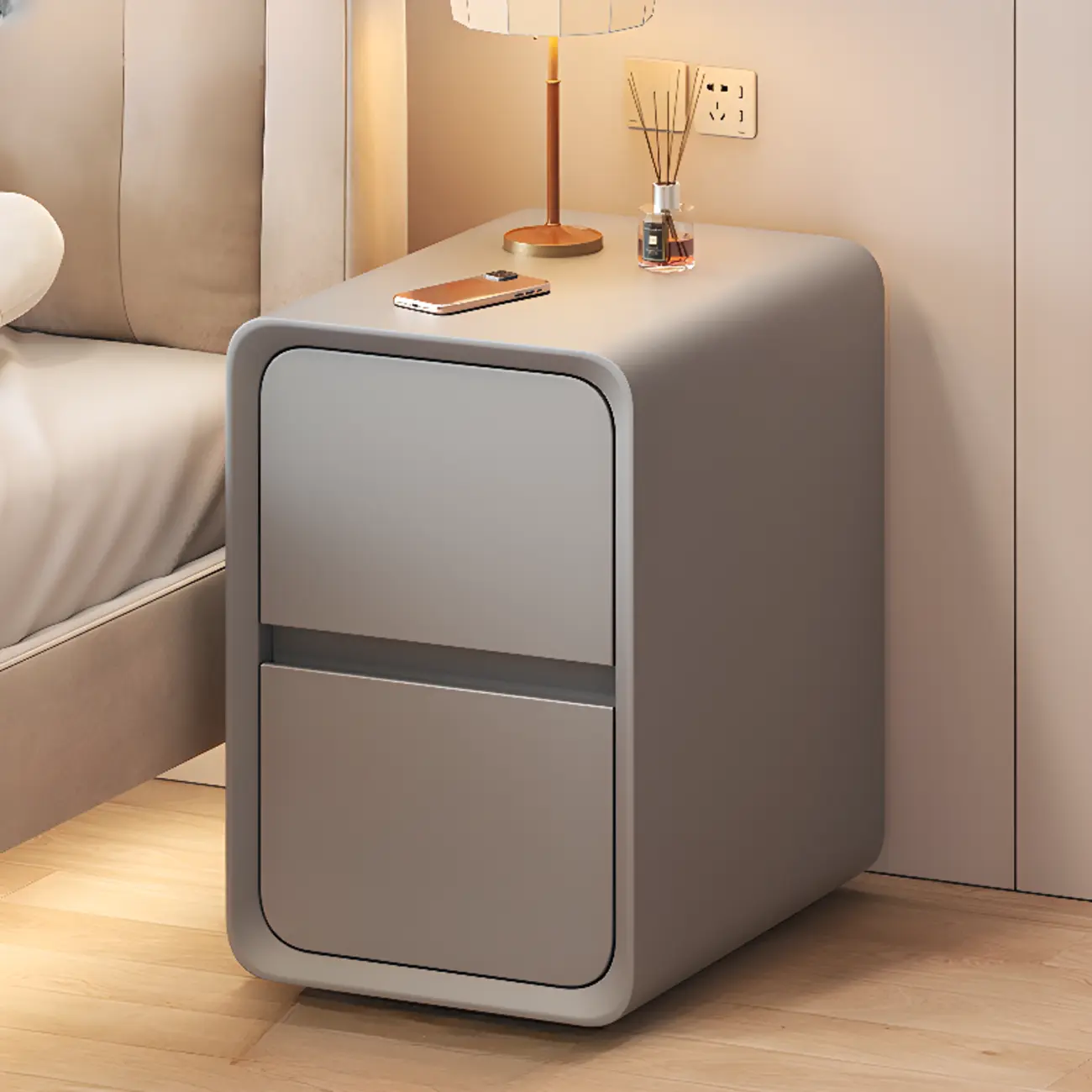 Modern Cream Finish Nightstand with Storage Drawers