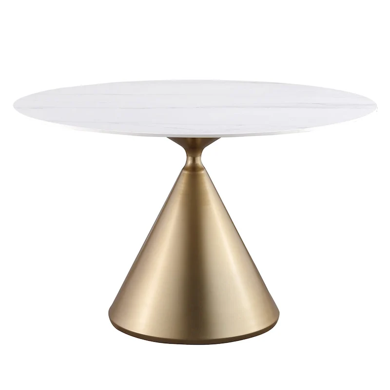 Modern Round Dining Table with Gold Metal Base