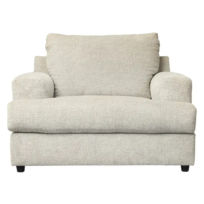 Fabric Upholstered Chair and a Half with T Cushioned Seat, Light Gray