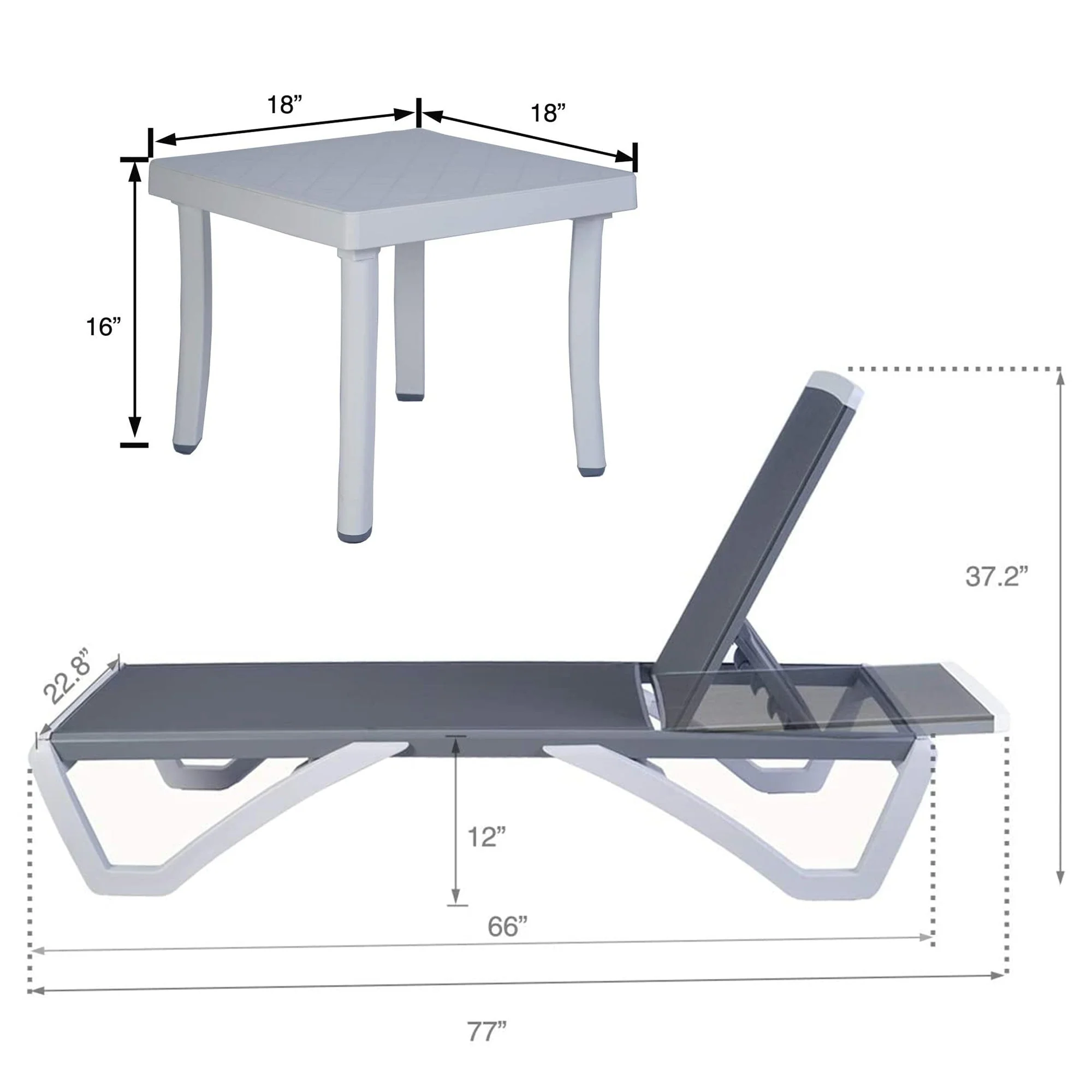 Kozyard Alan Full Flat Aluminum and Polypropylene Resin Legs Patio Reclining Adjustable Chaise Lounge