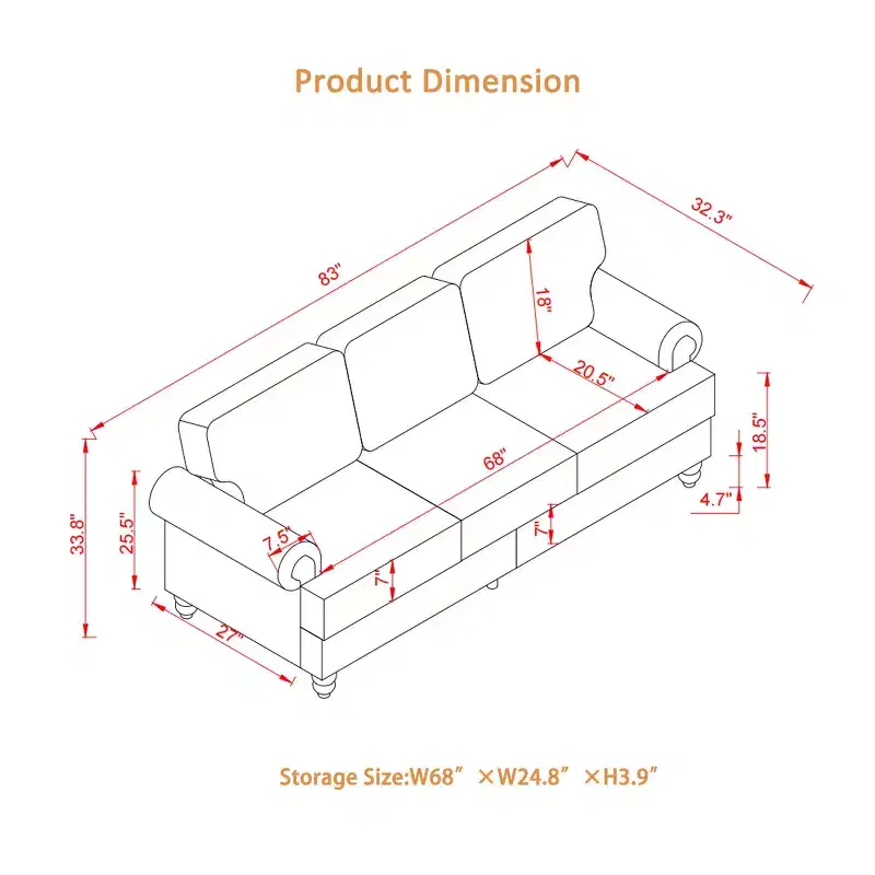 MAYEERTY Modern Sectional Sofa Classic Design with Nails Living Room 5 Seaters Upgolstered Polyester Beige