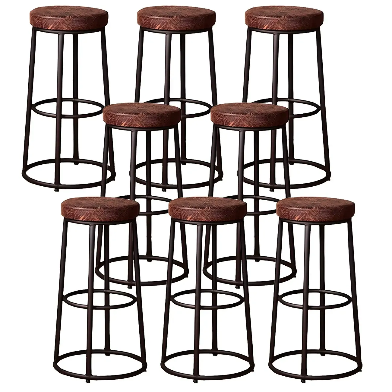 Backless Industrial Round Wooden Bar Stools
