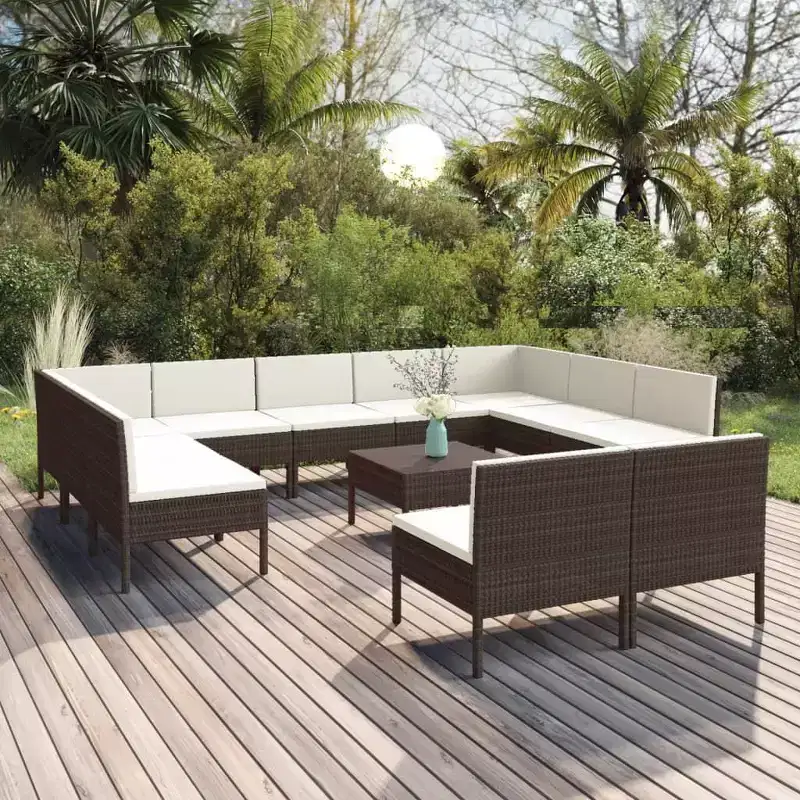 vidaXL Patio Lounge Set Outdoor Sectional Sofa Set Table Poly Rattan Brown