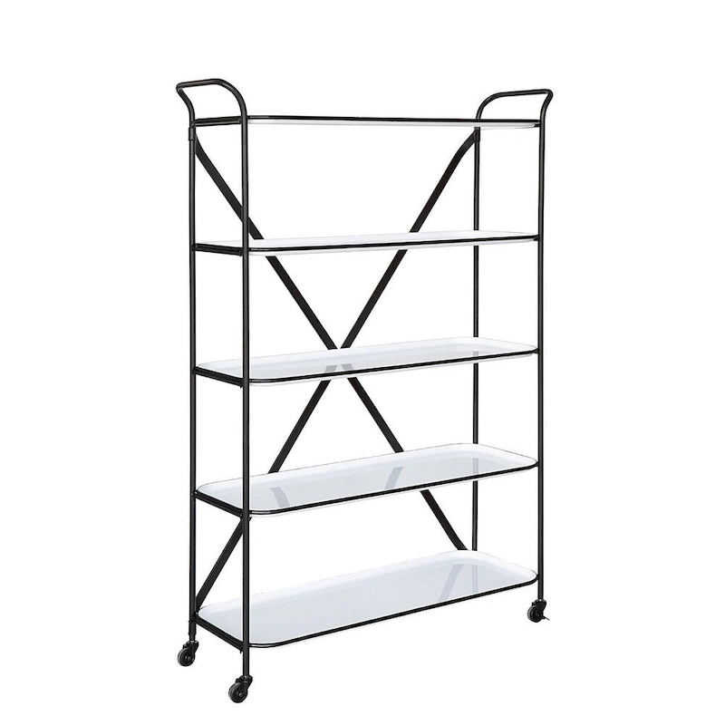 5-Tier 66 H Tray-Style Enameled Metal Shelving Unit with Locking Caster Wheels