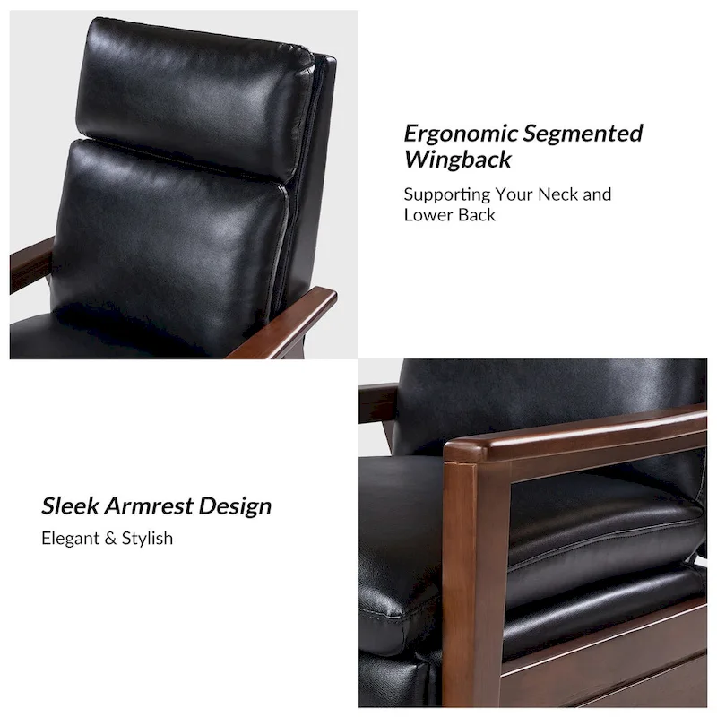 Mid-century Vegan Leather Solid Wood Recliner