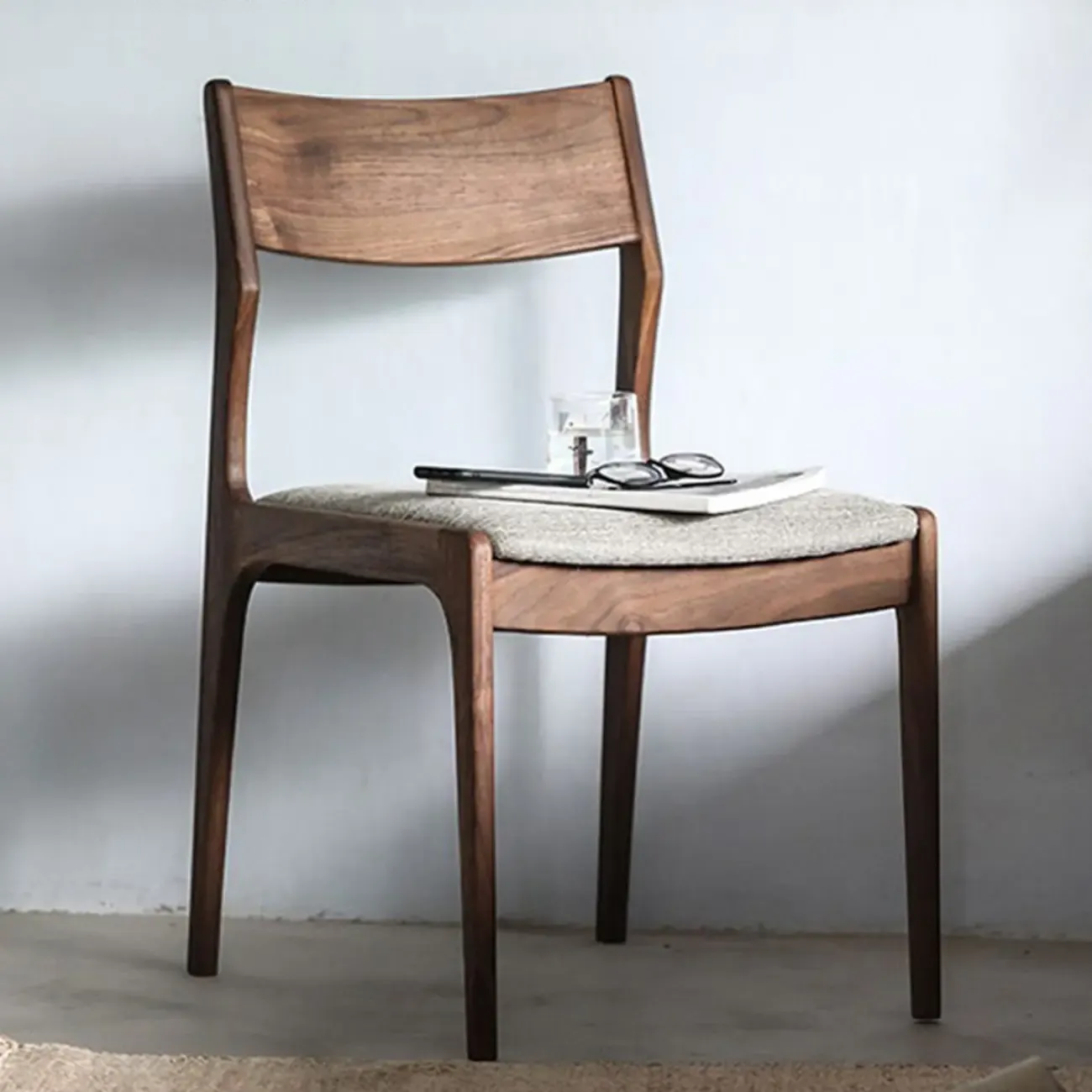 Contemporary Linen Upholstered Wood Side Chair with Airy Back