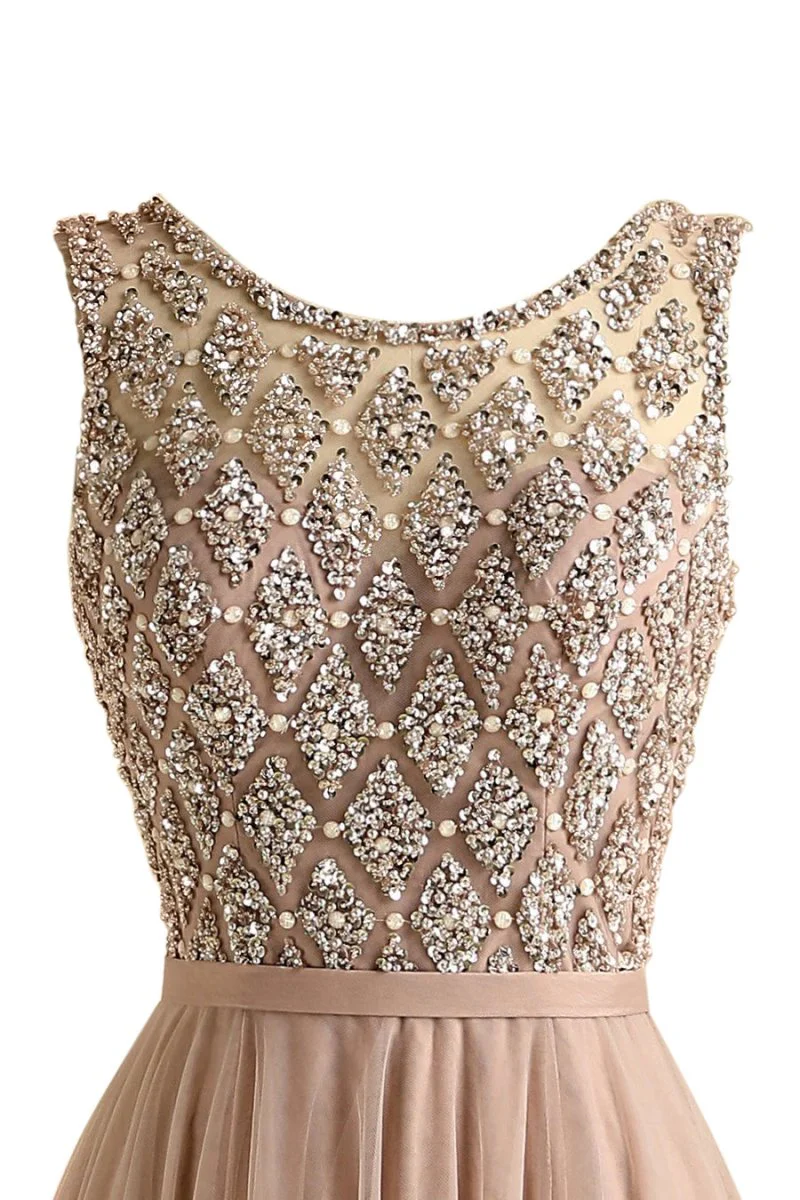 Sparkly Beaded Long Tulle Bridesmaid Prom Dress